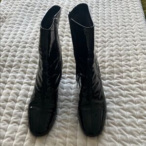 AGl Black Patent Leather Ankle Boots